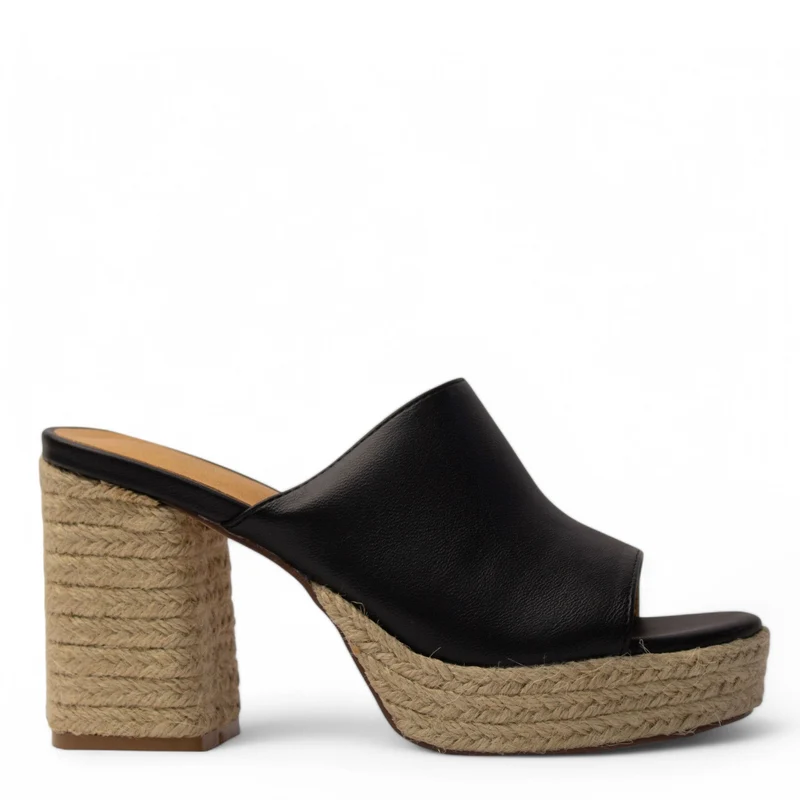 Europeon Union Women Black Leather Wedges #4033