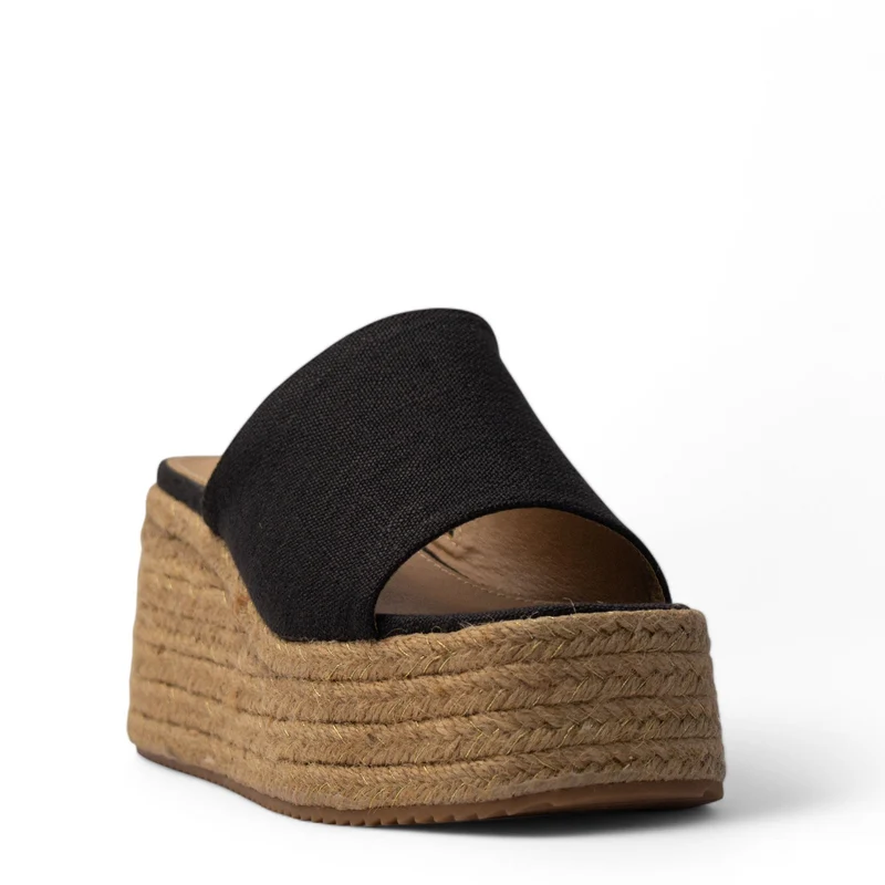 Europeon Union Women Black Cloth Wedges #4016