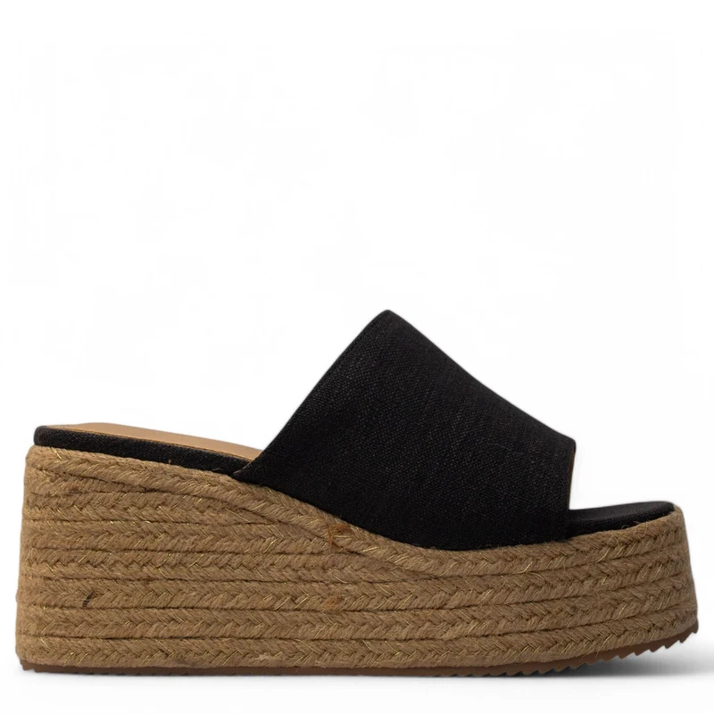 Europeon Union Women Black Cloth Wedges #4016