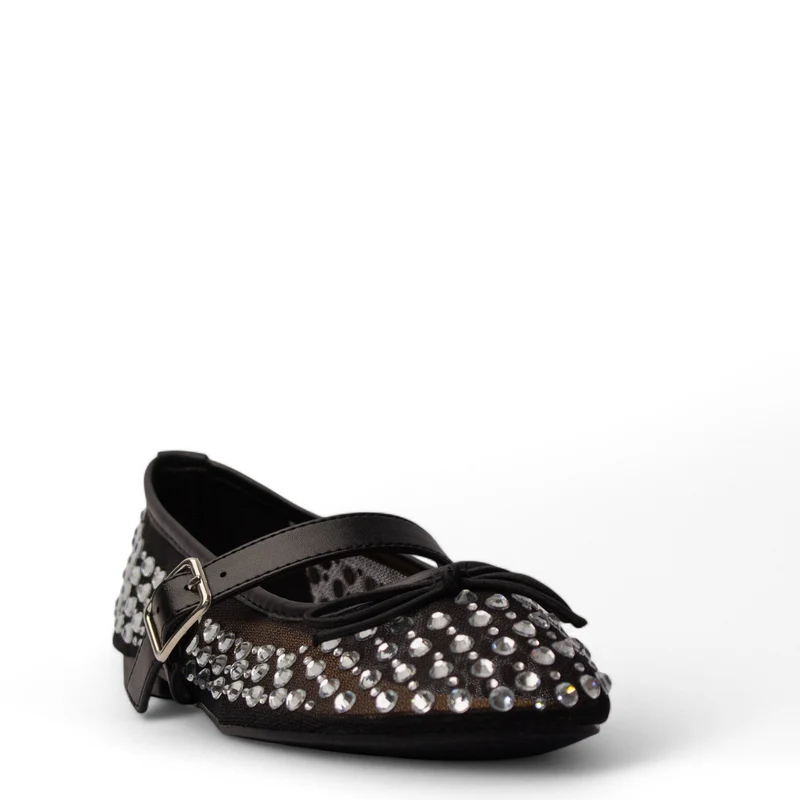 Europeon Union Women Black Satin Ballerina #4140