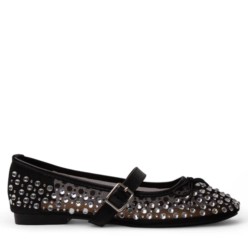 Europeon Union Women Black Satin Ballerina #4140