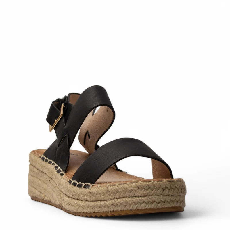 Europeon Union Women Black Leather Sandal #4125