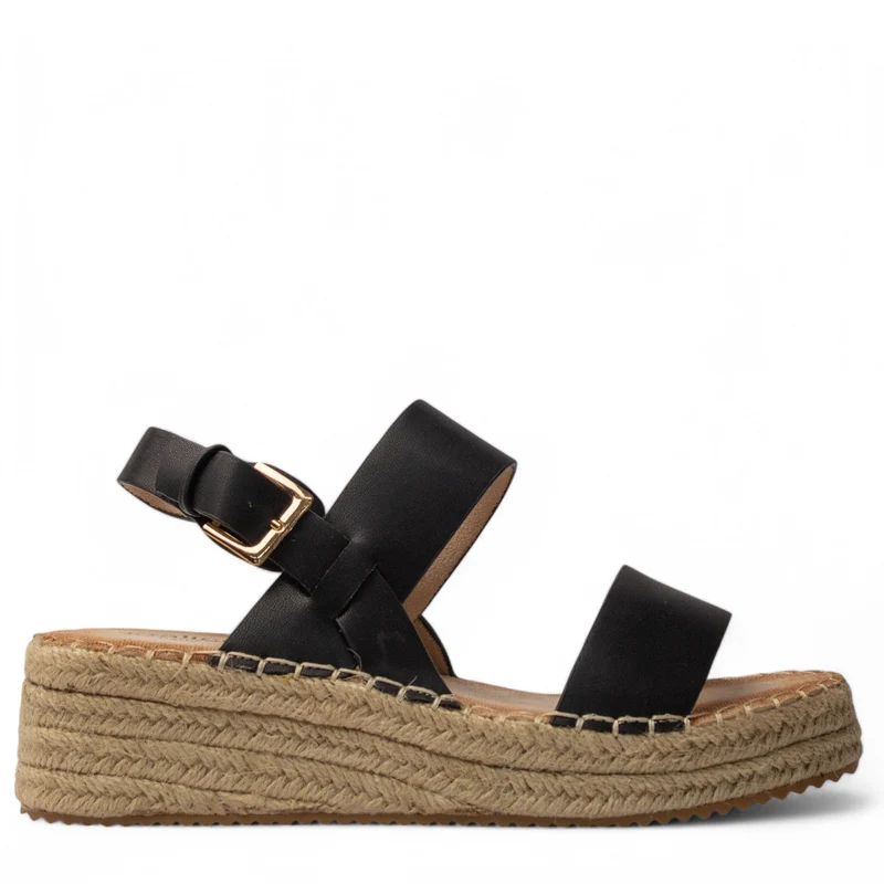 Europeon Union Women Black Leather Sandal #4125