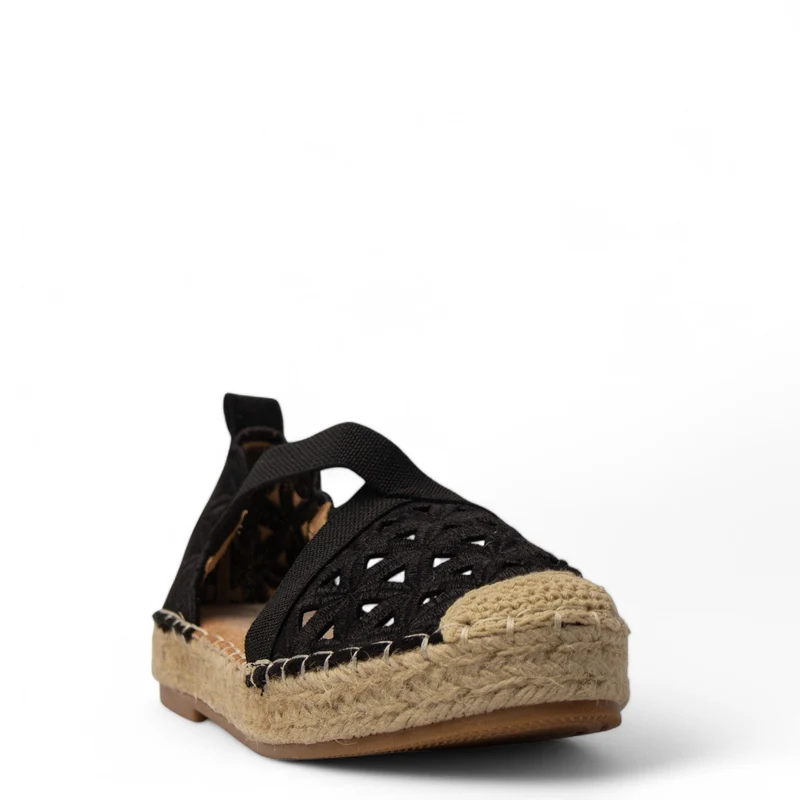 Europeon Union Women Black Cloth Wedges #3883