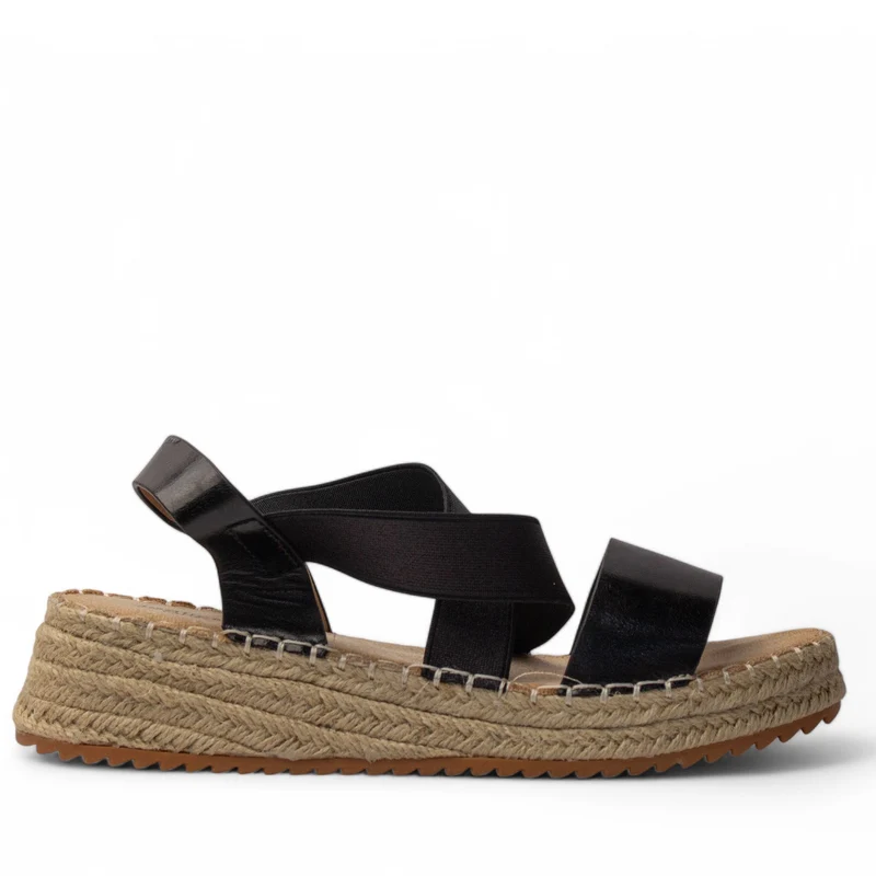 Europeon Union Women Black Leather Sandal #4118