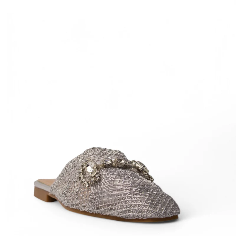 Europeon Union Women Silver Satin Mules #4104