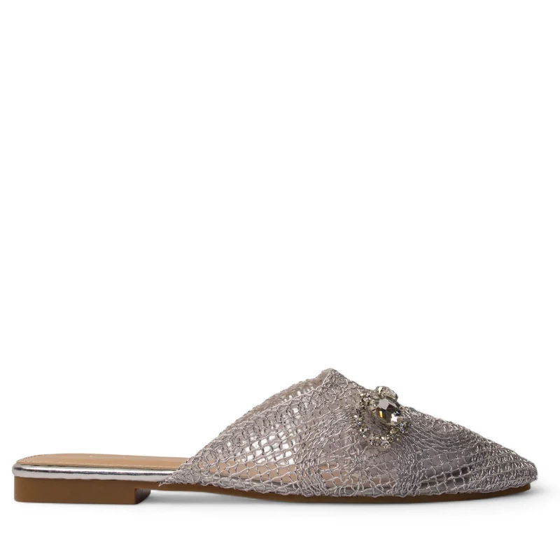 Europeon Union Women Silver Satin Mules #4104