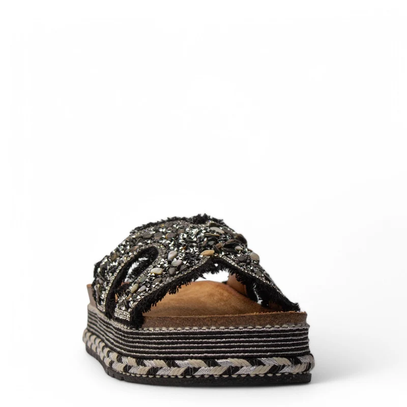 Europeon Union Women Black Glitter Slipper #4095