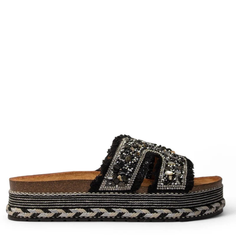Europeon Union Women Black Glitter Slipper #4095