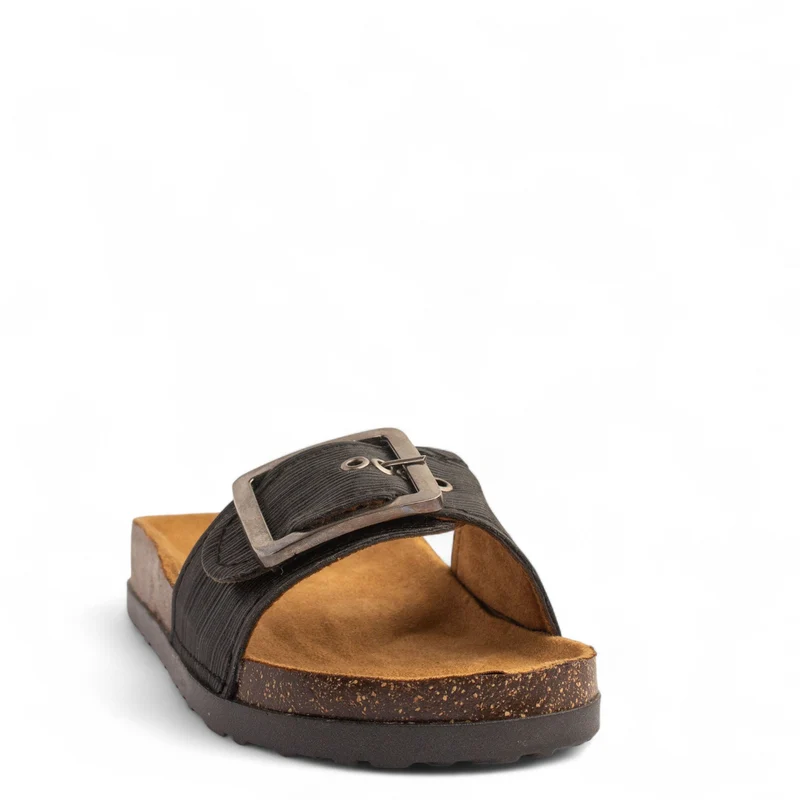 Women Black Leather Slipper #3770
