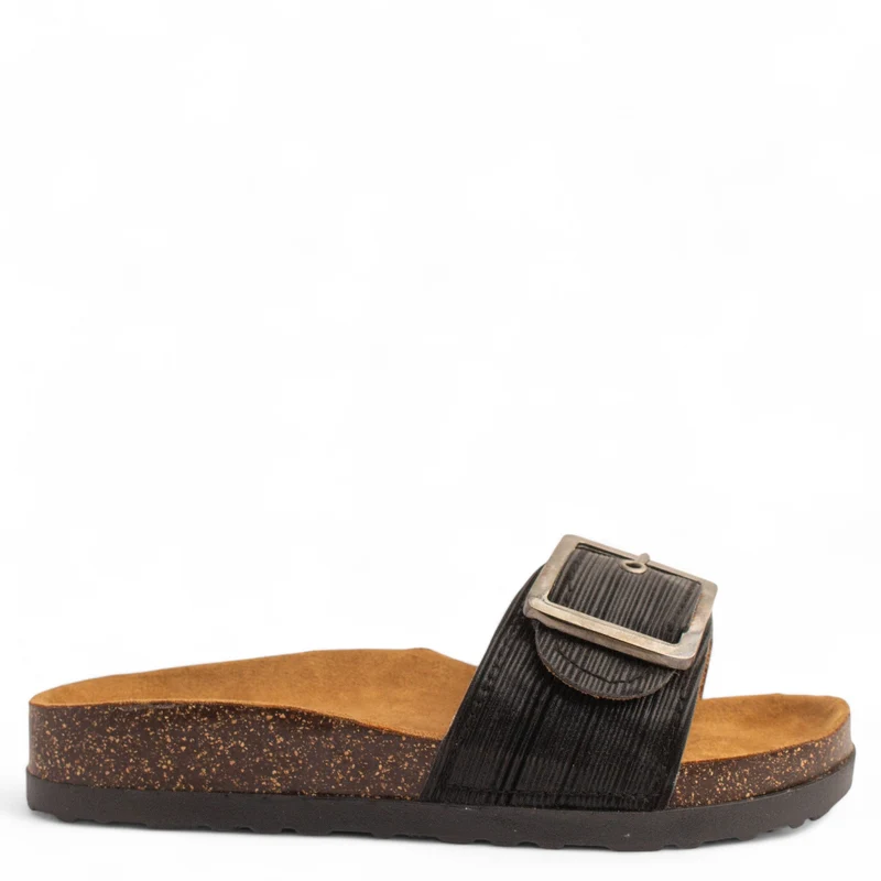 Women Black Leather Slipper #3770