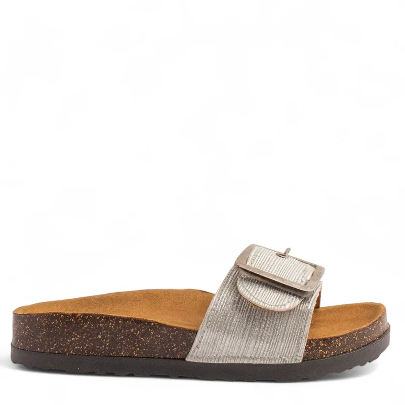Women Silver Leather Slipper #3769