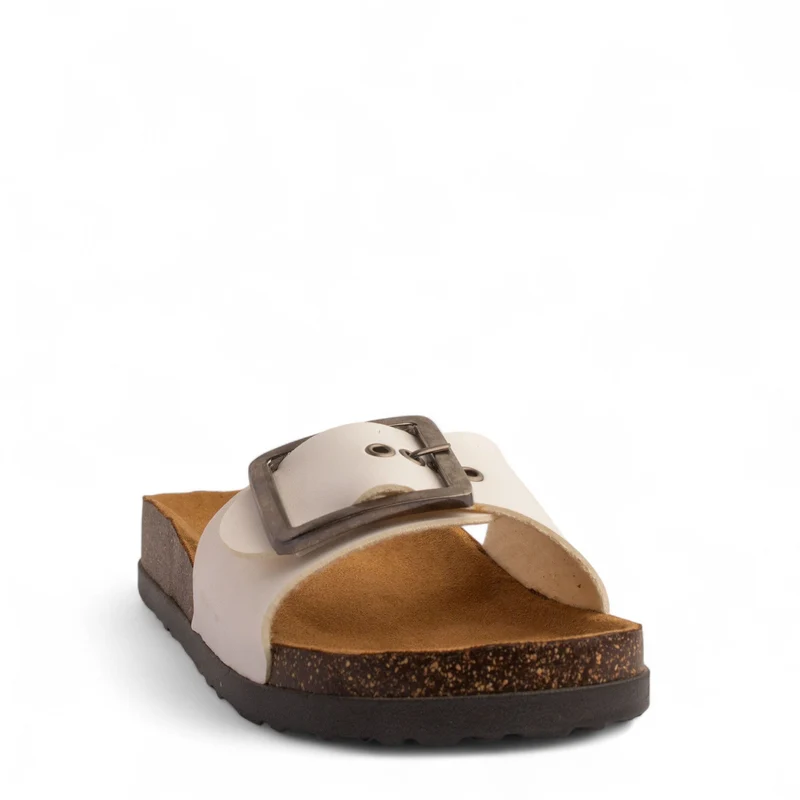 Women white Leather Slipper #3767