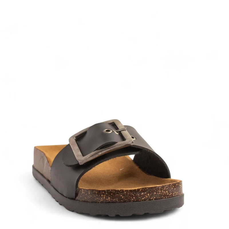 Women Black Leather Slipper #3766