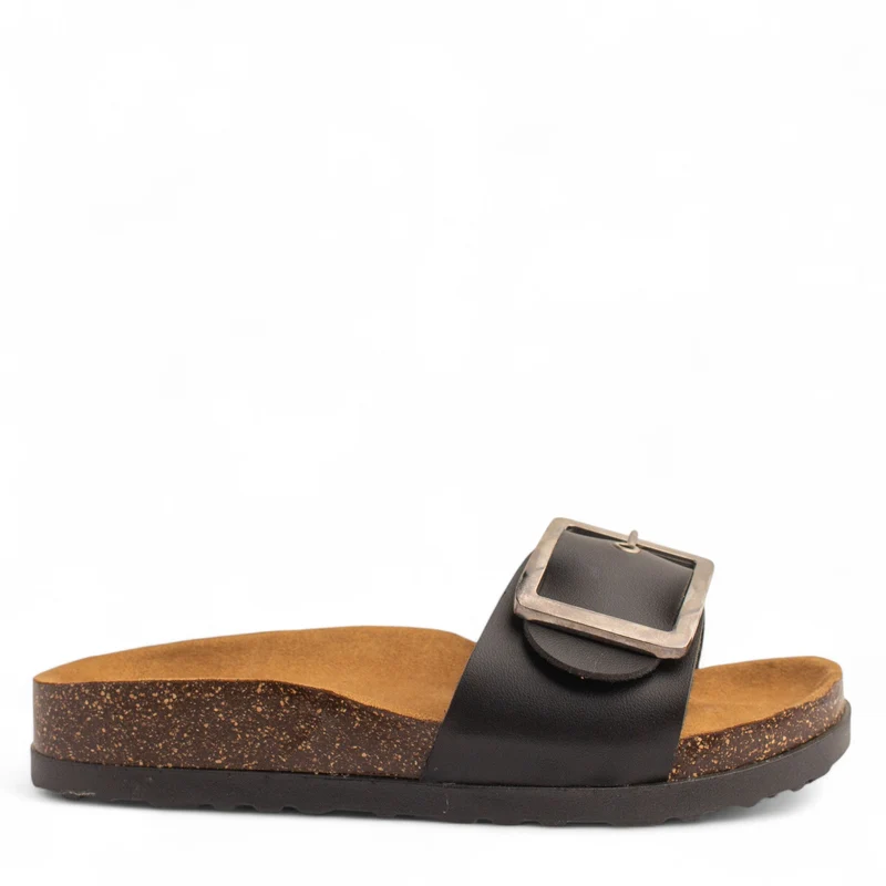 Women Black Leather Slipper #3766