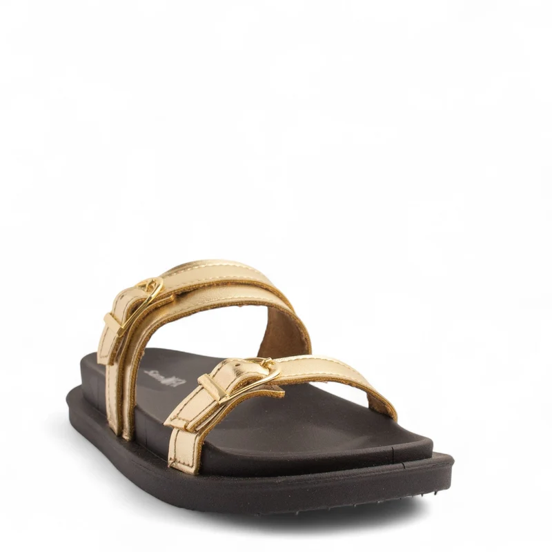 Women Gold Leather Slipper #3751