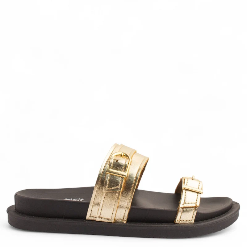 Women Gold Leather Slipper #3751