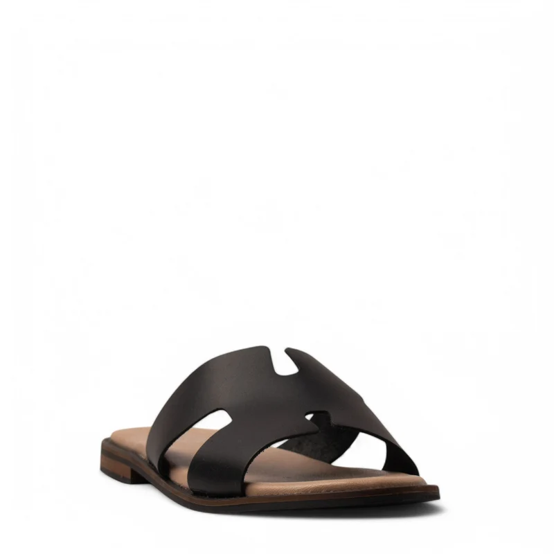 Women Black Leather Slipper #3823