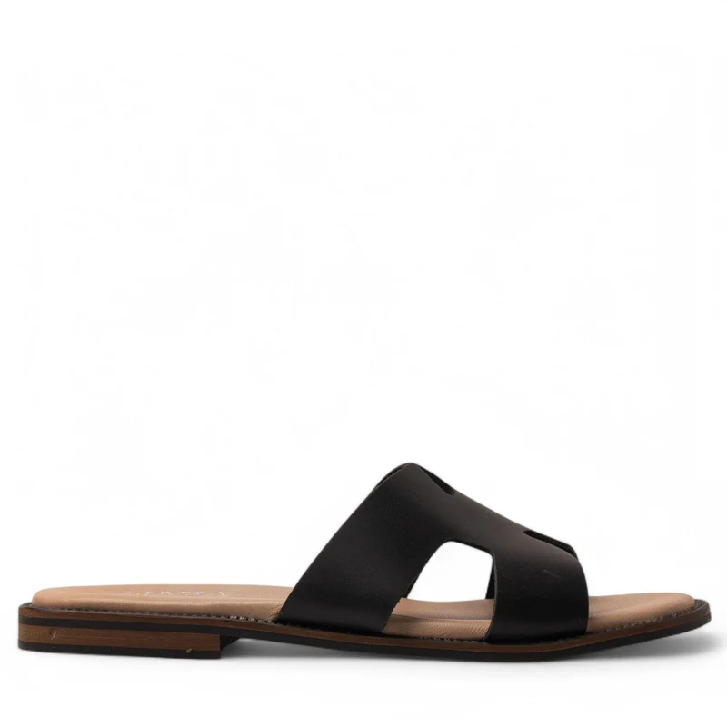 Women Black Leather Slipper #3823