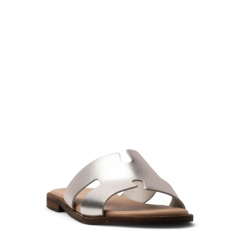 Women Silver Leather Slipper #3822