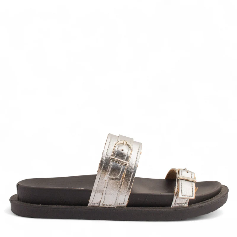 Women Silver Leather Slipper #3750