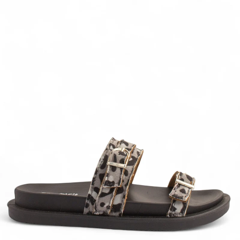 Women Grey Leather Slipper #3748