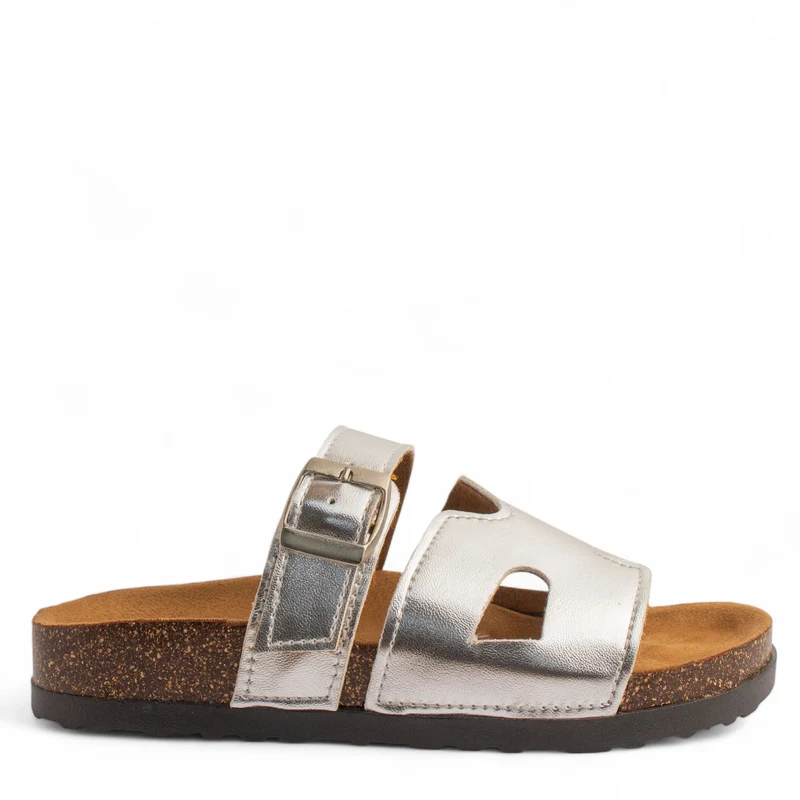 Women Silver Leather Slipper #3740