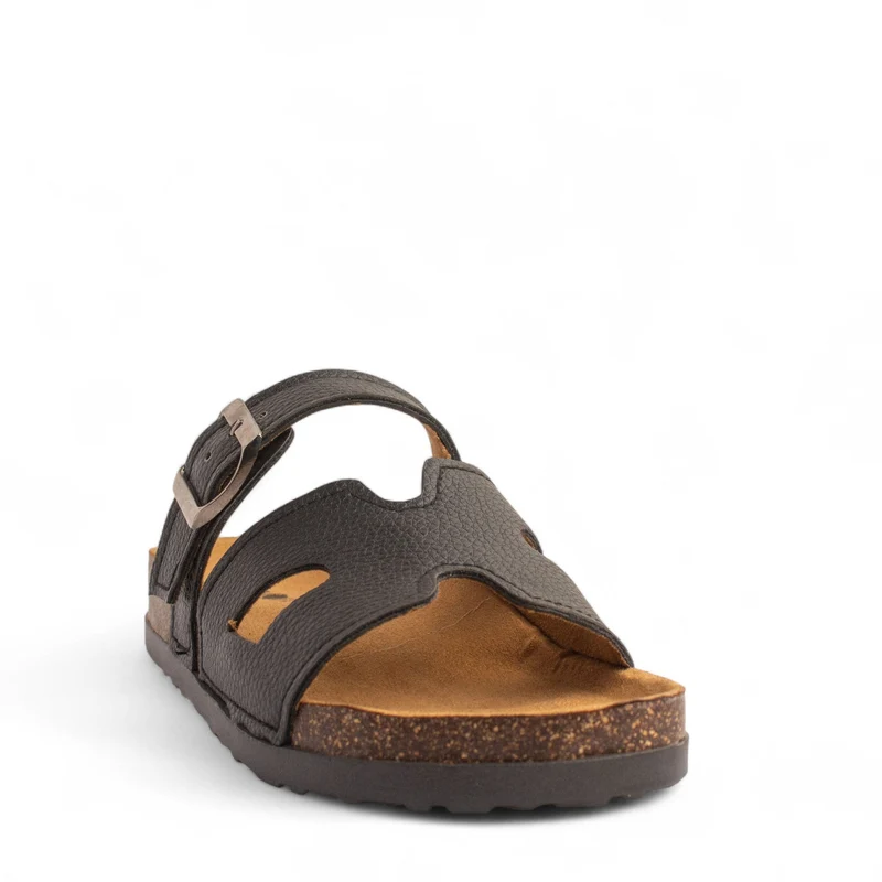 Women Black Leather Slipper #3737