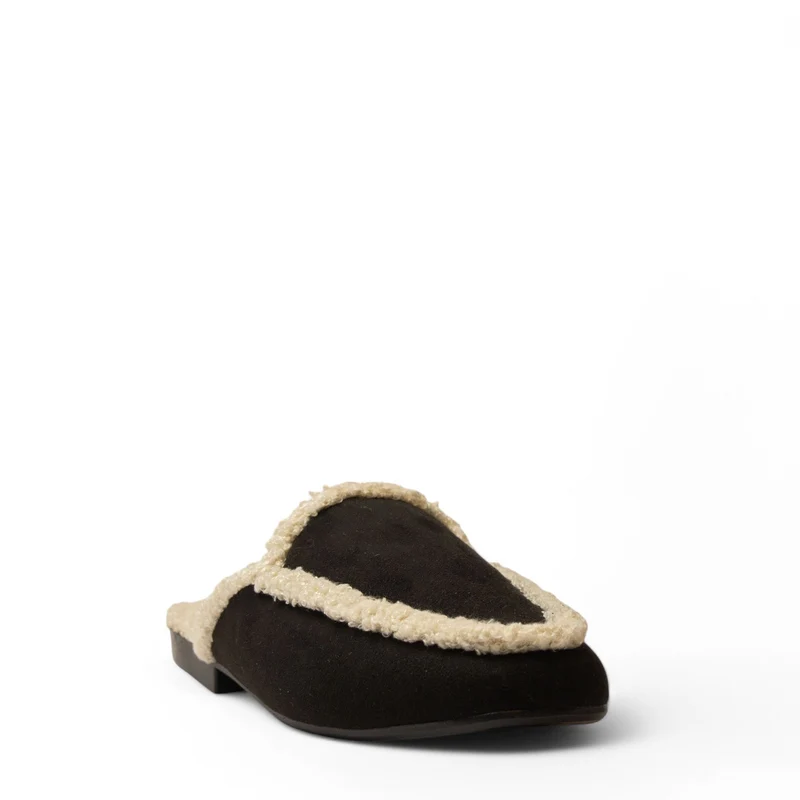 Women Black Fur Mules #3636