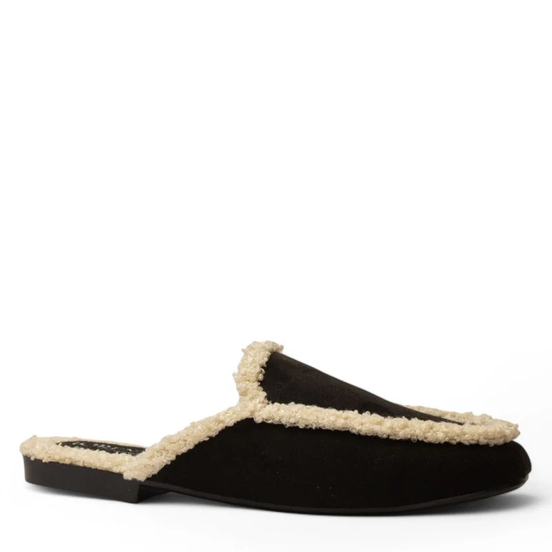 Women Black Fur Mules #3636