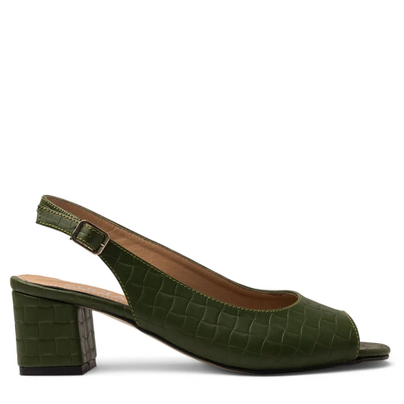 Women Green Leather Sandal #3807