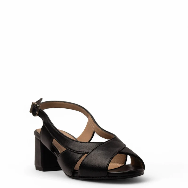 Women Black Leather Sandal #3799