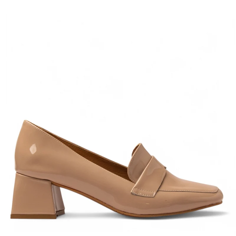 Women Beige Vernis Leather Heels #3643