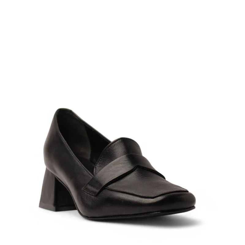 Women Black Leather Heels #3642