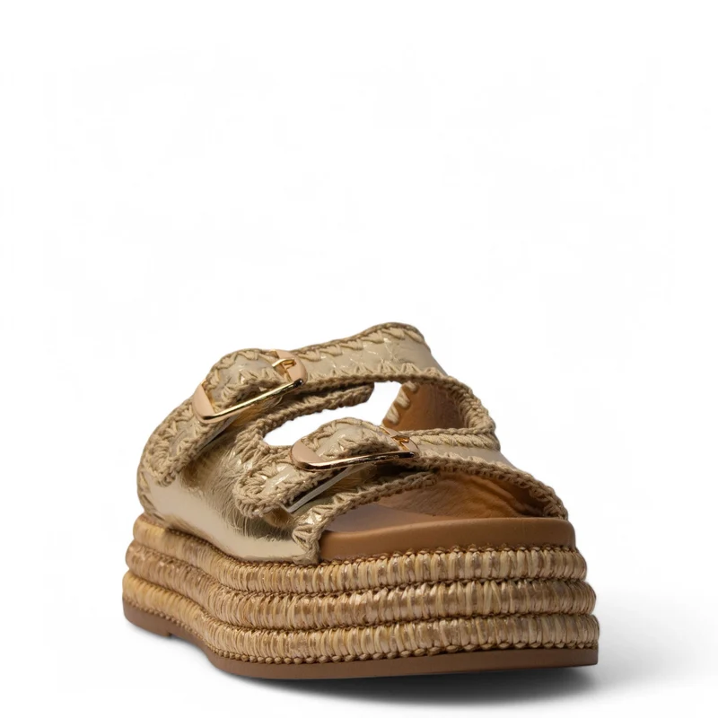 Europeon Union Women Gold Leather Slipper #4028