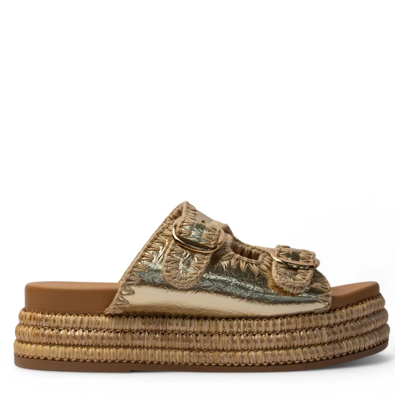 Europeon Union Women Gold Leather Slipper #4028