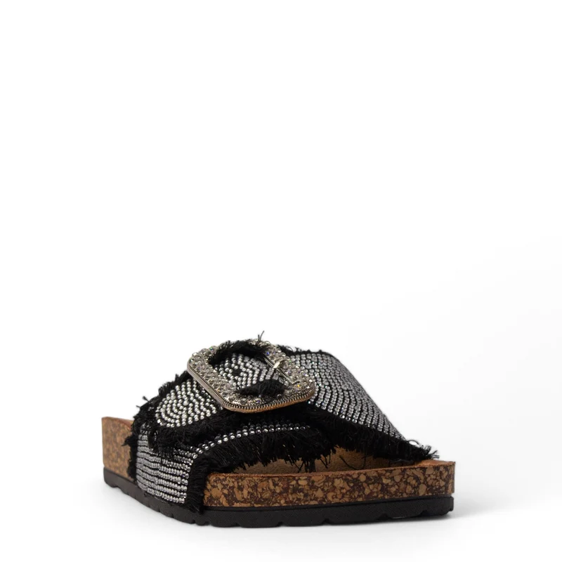 Europeon Union Women Black Cloth Slipper #3983