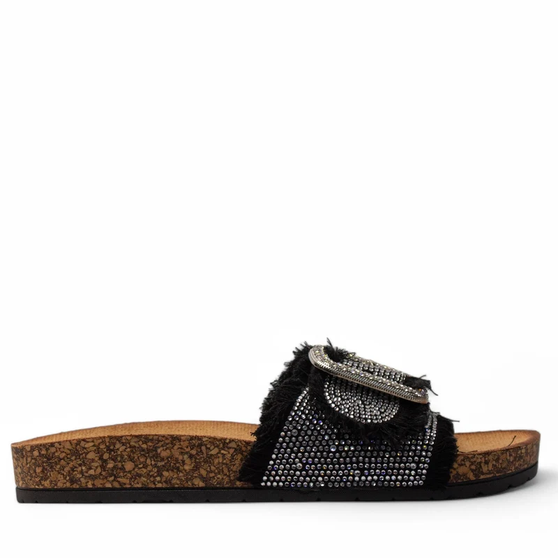 Europeon Union Women Black Cloth Slipper #3983
