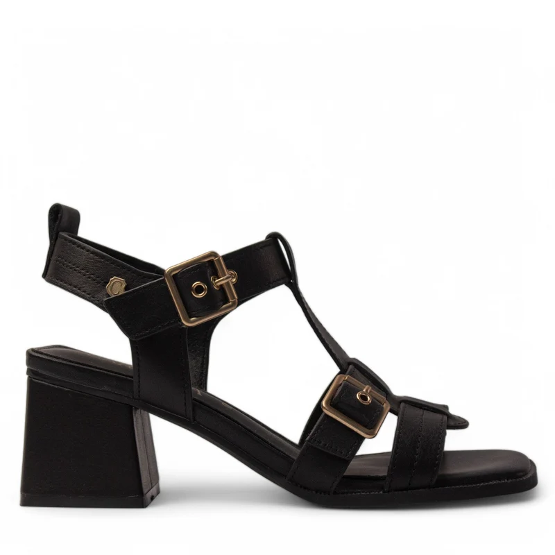 Spanish Women Black Leather Sandal #4269