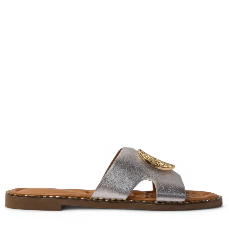 Europeon Union Women Silver Leather Slipper #4251