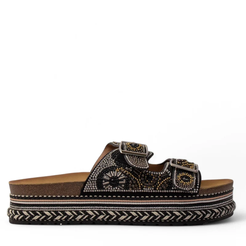 Europeon Union Women Black Glitter Slipper #4245