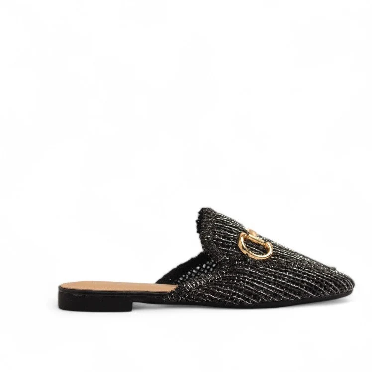 Europeon Union Women Black Wicker Mules #3566