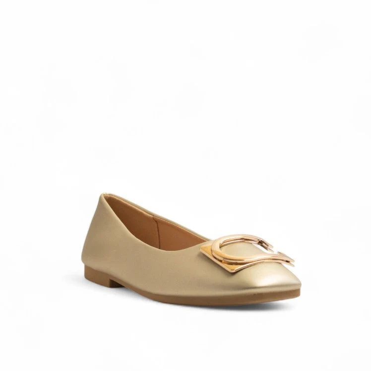 Europeon Union Women Gold Leather Ballerina #3163