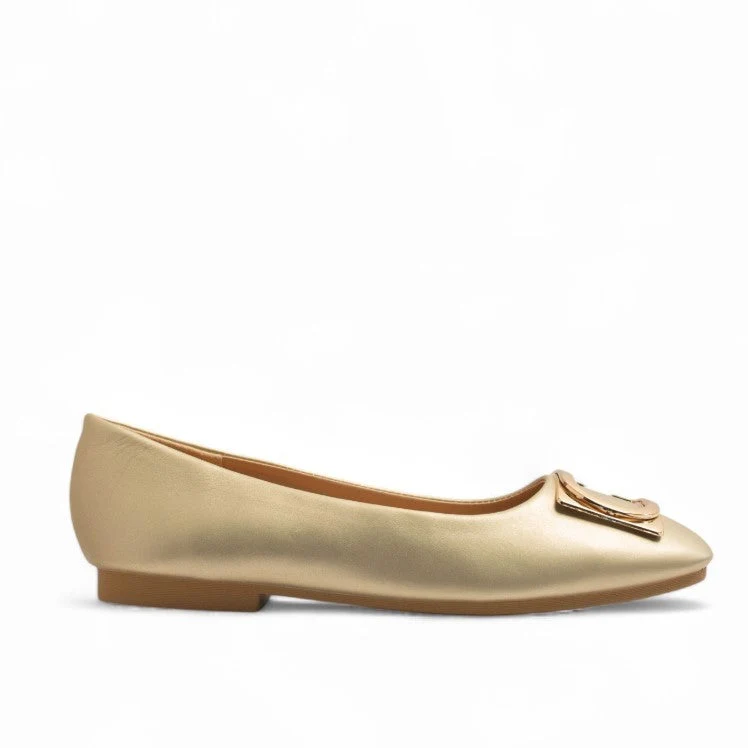 Europeon Union Women Gold Leather Ballerina #3163