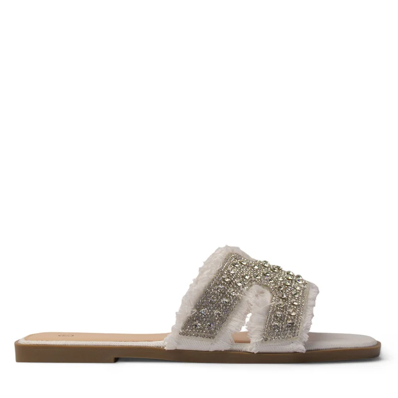 Europeon Union Women White Cloth Slipper #3975