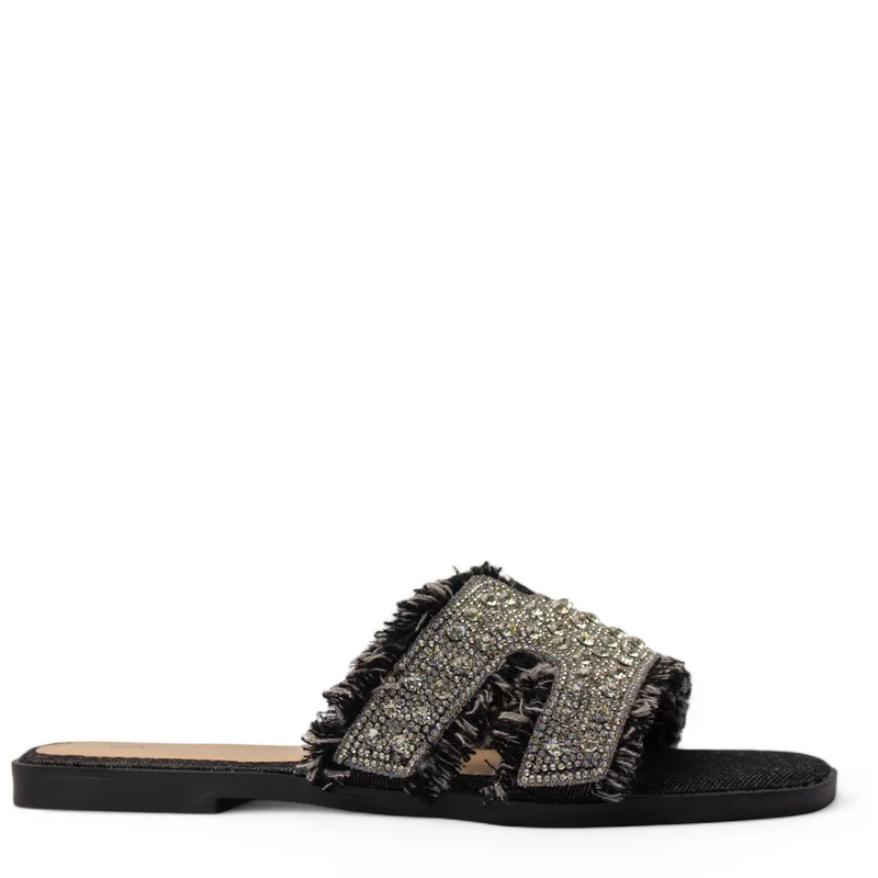 Europeon Union Women Black Cloth Slipper #3974