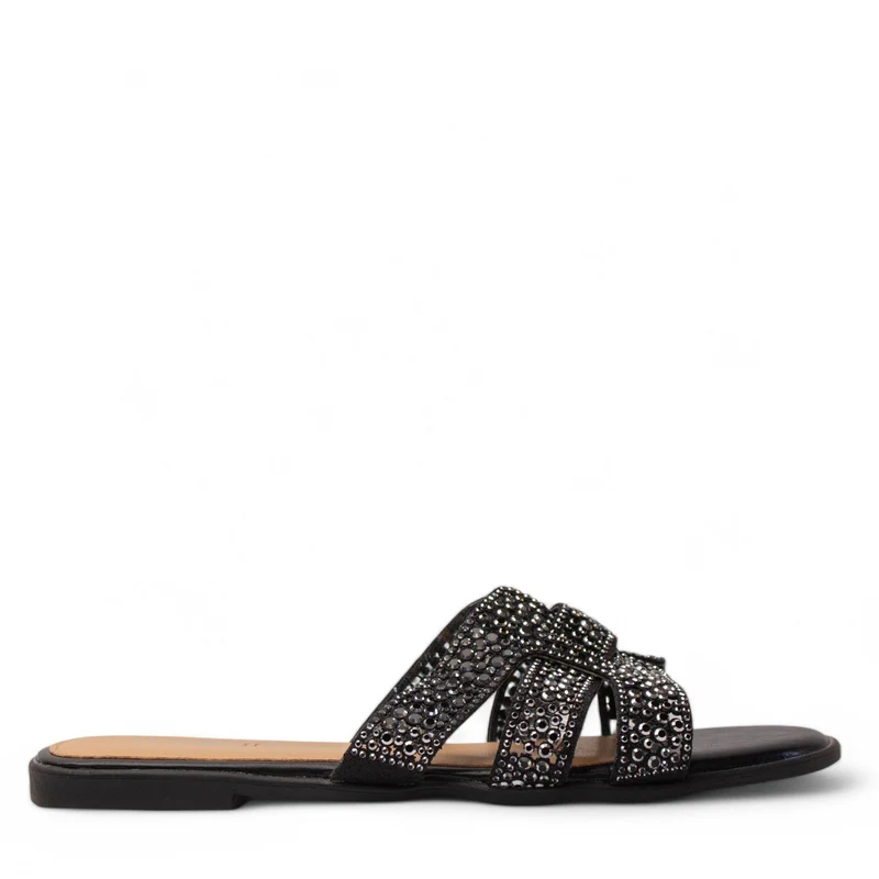 Europeon Union Women Black Glitter Slipper #3862