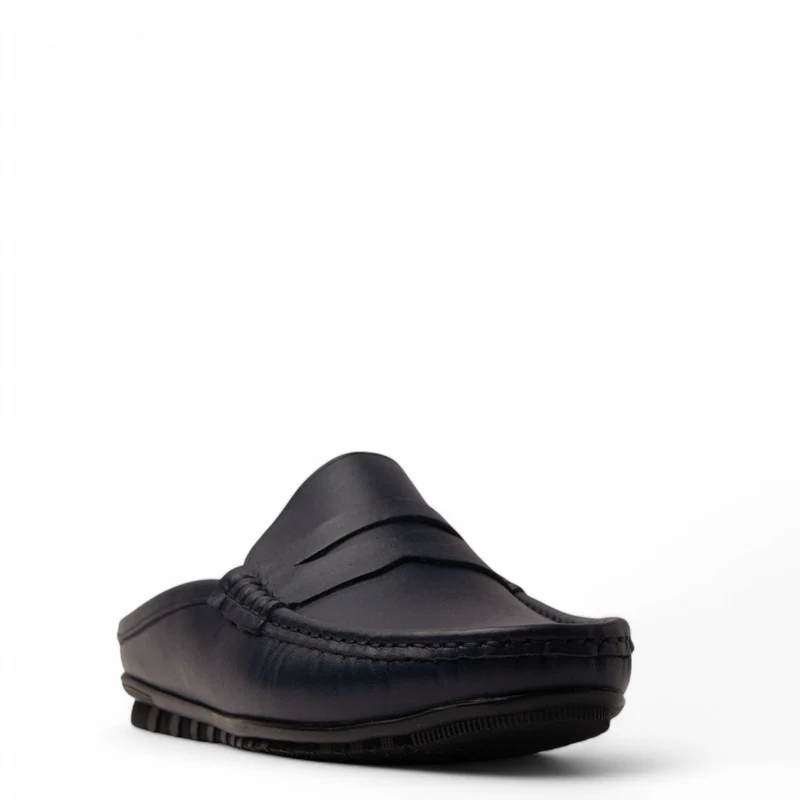 Men Navy Leather Mules #4837