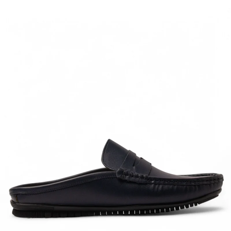 Men Navy Leather Mules #4837