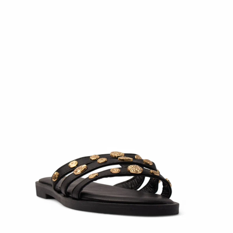 Europeon Union Women Black Leather Slipper #3994